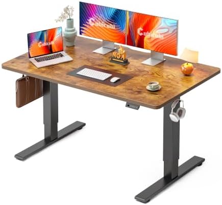 CubiCubi Electric Height Adjustable Standing Desk 55x30 Inch, Rustic Brown by CubiCubi