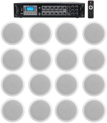 Rockville RCS180-6 180W 6-Zone 70V Commercial Bluetooth Amp with 16 Speaker by Rockville