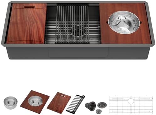 45x19 Black Undemrount Workstation Kitchen Sink with Mixng Bowl by IOROYO