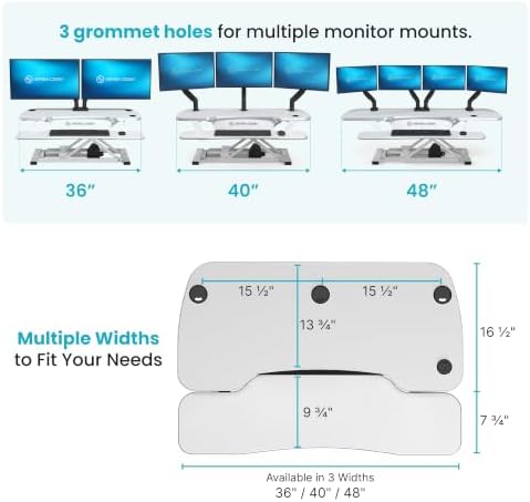 VERSADESK PowerPro 40 Inch Electric Standing Desk Converter – Push-Button Height Adjustable Sit to Stand Desk Riser for Triple Monitors & Laptop – Motorized Desktop Workstation with Wide Keyboard Tray - Image 2