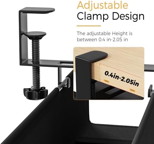 Under Desk Cable Management Tray 39.7" - No Drill Computer Wire Organizer Cable Tray, Cord Hider Clamp Mount with 16X Cable Ties PC Cables Management Cord Holder for Office/Home (Upgrade Fabric,Black) - Image 3