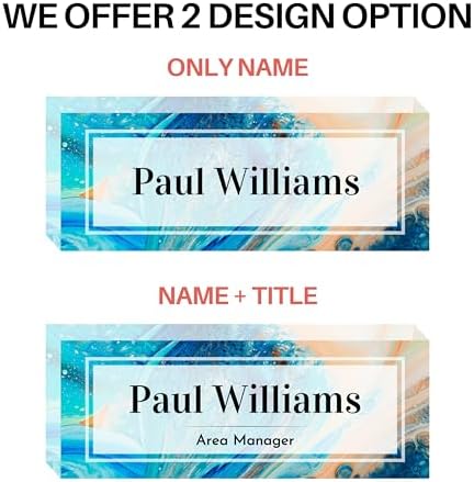 Customized Clear Acrylic Thick 8x3" Acrylic Black - Desk Name Plate Block with Personalized Logo - Professional Office Decor - Customized Acrylic Plate Gift for Teacher Co-workers (Blue-Beige Paint) - Image 2