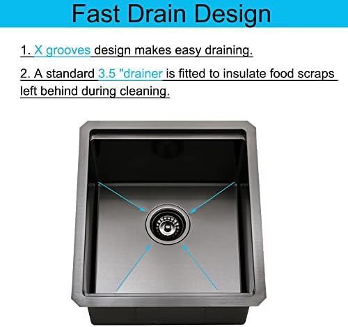 Black Undermount Bar Sink, 12 x 15 Inch - Image 5