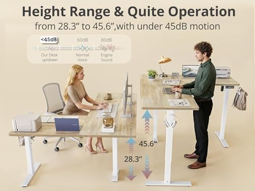 TIQLAB L Shaped Standing Desk Adjustable Height, Reversible Electric Corner Standing Desk, 63 x 55 inch Sit Stand Computer Table with Splice Board, Maple - Image 6