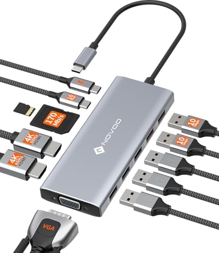 NOVOO 12-in-1 Docking Station Dual Monitor, USB C Hub with HDMI 4K, VGA by NOVOO-ForYourHomeOffice