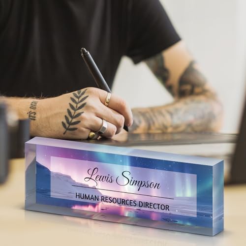 Custom Name Plate for Desk, Office Desk Double sided pattern Name Plate Personalized Office Desk Decor for Women and Men, Teacher Nurse Boss Employee Appreciation Gifts (Aurora, customization) - Image 3