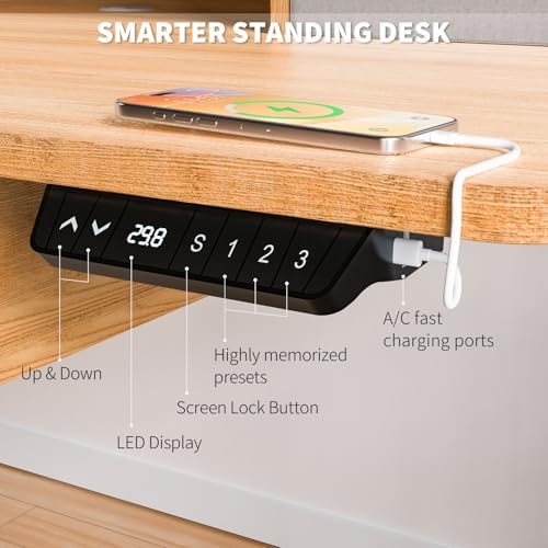 55 x 30 Inch Electric Standing Desk with 4 Drawers, Natural - Image 5
