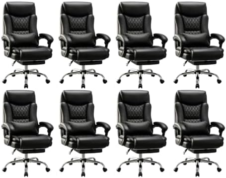 Ergonomic Office Chair Executive PU Leather High Back Office Chair, 400lbs Heavy Duty Reclining Desk Chair with Footrest, Adjustable Lumbar Support, Padded Armrests,Black,8 Pack by CHAIRMATE