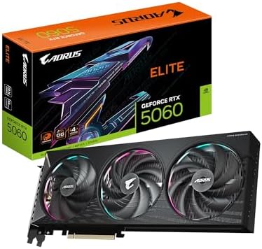GIGABYTE AORUS GeForce RTX 5060 Elite 8G Graphics Card, 8GB 128-bit GDDR7, PCIe 5.0, WINDFORCE Cooling System, GV-N5060AORUS E-8GD Video Card by Unknown