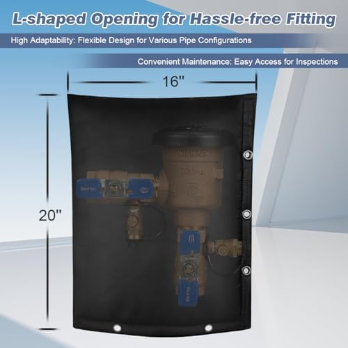 Outdoor Backflow Preventer Cover- 16''W x 20''H, Winter Freeze & Weatherproof Protection for Irrigation Pipes & Sprinkler Valves- Black - Image 2