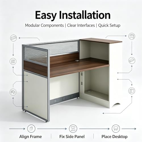 Modular Office Cubicle Workstation Desk with Privacy Panels and Cable Management,Long Computer Desk for Commercial Workspace, Sound Dampening Partition Wall (White+Walnut, 59IN) - Image 4