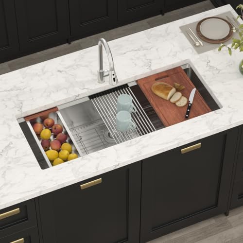 Lordear 45 Inch Undermount Kitchen Sink Super Large Ledge Workstation T304 16 Gauge Stainless Steel Single Bowl Under Counter Kitchen Sink with Built-in Accessories 45''x19''x10'' - Image 2