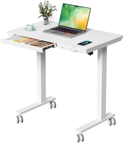 32" Electric Standing Desk with Drawer, Rolling Laptop Desk by JYLHJOYSEEKER