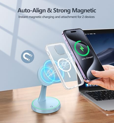 Magnetic Wireless Charger Stand 15W for iPhone 18 Pro/18 Pro Max, iPhone 17/17 Pro/17 Air/17 Pro Max, 16/15/14/13/12 Series, Charging Station with Sleep-Friendly LED Light for AirPods - Image 6