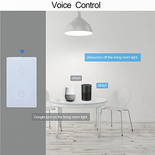 Wireless 2.4GHz Tuya WiFi Smart Light Touch Wall Switch Compatible with Alexa and Google Home for Lamp, Neutral Wire Required, No Gateway Required.Us Standard Electrical(2 Gang White) - Image 2