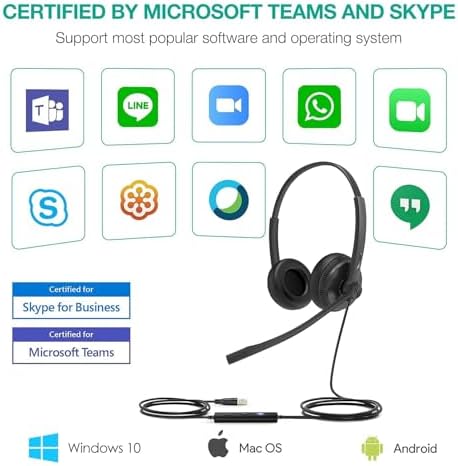 Yealink UH34 Wired Headset,USB-A,Noise Canceling Mic,in-Line Control,On-Ear (Pack of 2) - Image 4