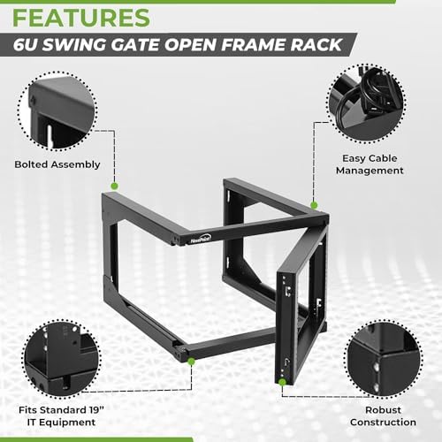 NavePoint 6U Server Rack with Swing Gate - Wall Mount Rack for 19 Inch IT & AV Equipment - 18' Deep, Black - Image 2