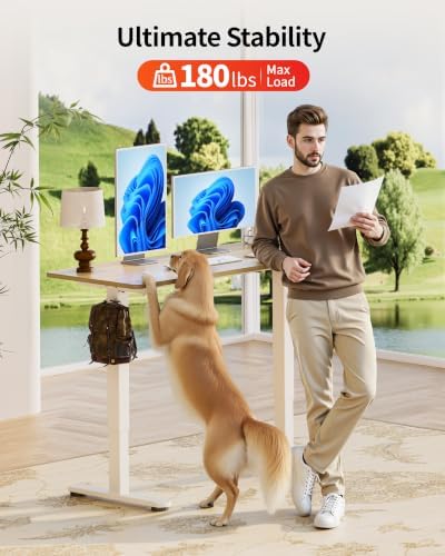 Okin Standing Desk Electric Adjustable Computer Desks, Whole Piece Stand up Desk Office Gaming Home Office Memory Desks 48x24 inches Cream Pecans - Image 5