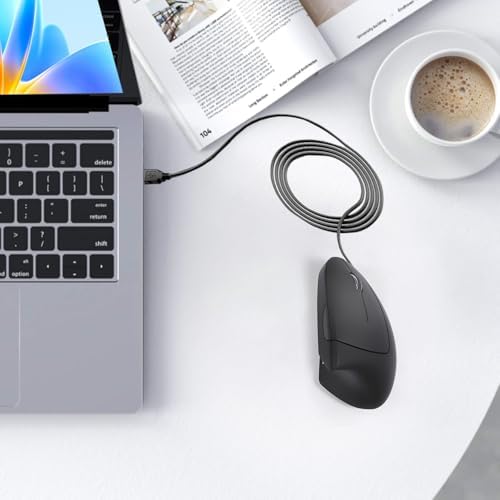 Wired Ergonomic Mouse, USB Wired Vertical Mouse with 800/1200/1600 Adjustable DPI, 6 Buttons Ergonomic Mouse for Laptop/PC/Desktop-Black - Image 6