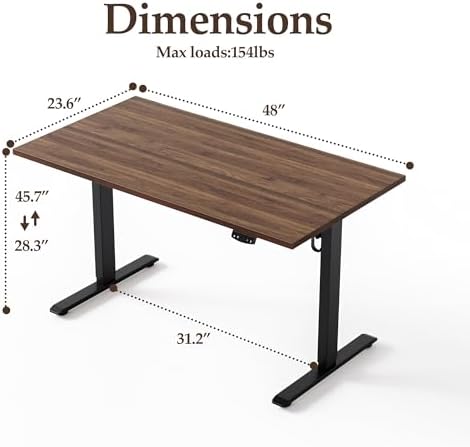 Klicelor 48 Inch Electric Standing Desk, Height Adjustable Office Desk, Sit Stand Up Computer Desk with Memory Preset, Two-Piece Desktop, Dark Walnut - Image 3