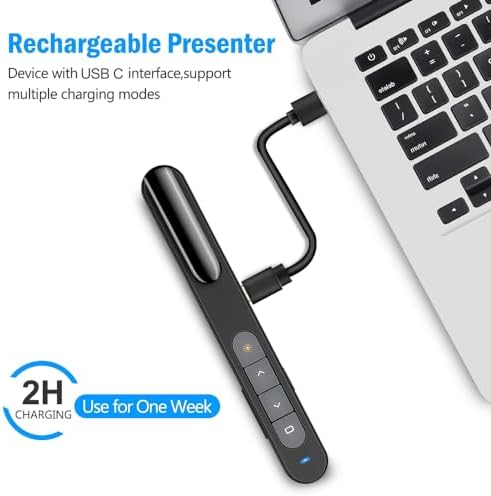 DinoFire USB C Rechargeable Presentation Remote with Red Light,Wireless Preseter PPT Slide Clicker Advancer for MacBook Laptop Computer - Image 3