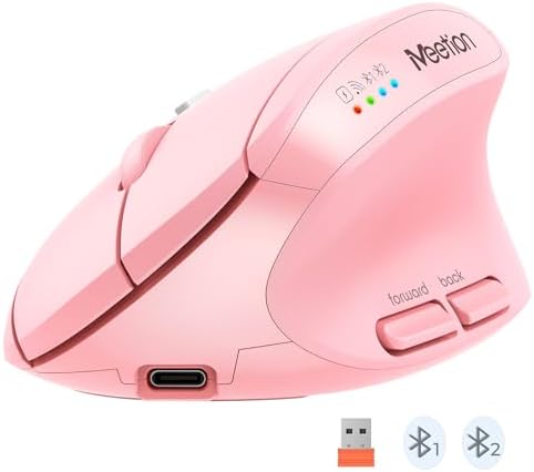 MEETION Ergonomic Vertical Mouse, Wireless Bluetooth Mouse - Pink by MEETION