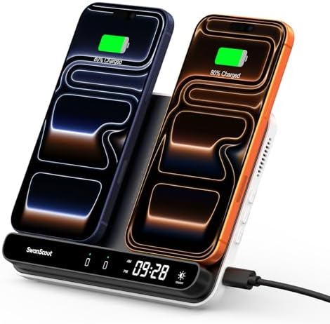 Dual Phone Foldable Wireless Charging Station for iPhone, Galaxy, Pixel by SwanScout