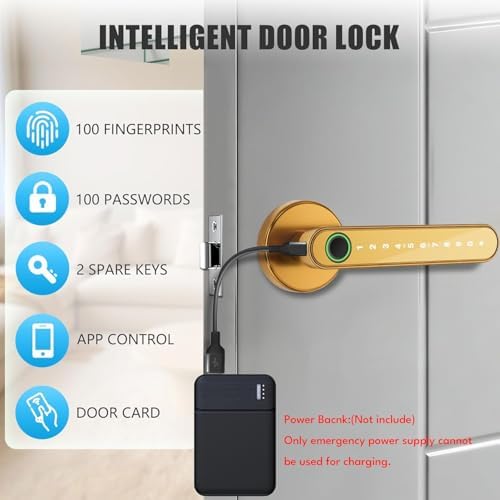 Smart Door Lock with Knob, Keyless Entry Door Locks with Handle, Fingerprint Door Knob for Bedroom/Front Door/Apartment,Generate Passcode Gold - Image 2