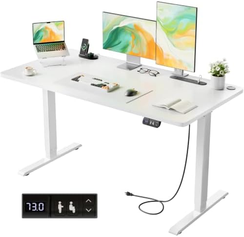 HLDIRECT 55" Electric Standing Desk with Power Outlets, White by HLDIRECT