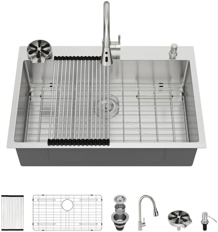 30 Inch Drop In Kitchen Sink with Faucet Combo and Cup Washer by Couoko