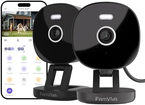 2K Security Camera Wired, Outdoor/Indoor for Home, Pet, Baby, Nanny, IP65 Waterproof Color Night Vision, White Light & Siren, Recording, Motion Detection, Compatible with Alexa,Black-2P by FamViva