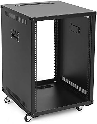 NavePoint 15U Portable Server Rack with Casters - 15U Network Rack Open Frame with Adjustable Rails, 132lbs Capacity - Up to 22.6" Deep 19-Inch Rack for IT Equipment, Telecom & A/V, Black by NavePoint