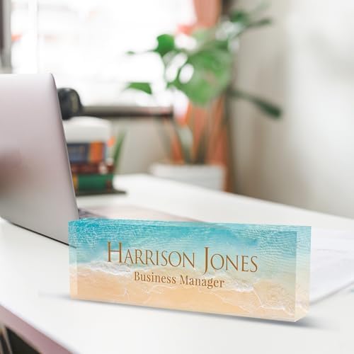 Personalized Name Plate for Desk, Custom Desk Name Plate, Acrylic Name Plate Office Desk Accessories, Personalized Office Gifts for Coworkers Teachers, Employee Appreciation Gifts (B-Beach) - Image 4