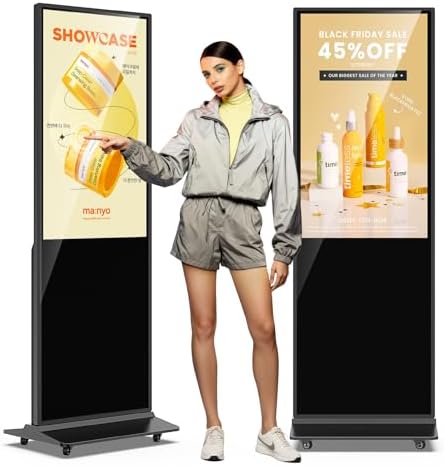 JIYANG 43 Inch Touchscreen Digital Signage Display Kiosk, Indoor Floor Standing LCD Advertising Display with Android Media Player, HDMI/USB/WiFi Input Auto Split Screen(Black by HomePage