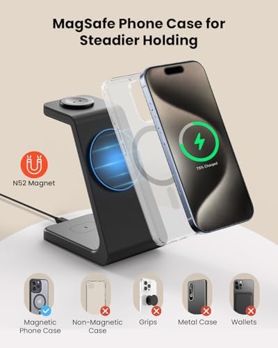 Magsafe Wireless Charging Station for iPhone: 3 in 1 15W Magnetic Portable Desktop Charging Station for iPhone17/16/15/14/13/12 Series, Apple Watch, AirPods 4/3/2/Pro - Image 6