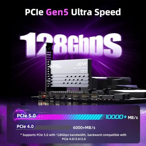 JEYI PCIe 5.0 4X to M.2 NVMe Adapter Card, Gen 5 128Gbps, Heatsink - Image 2
