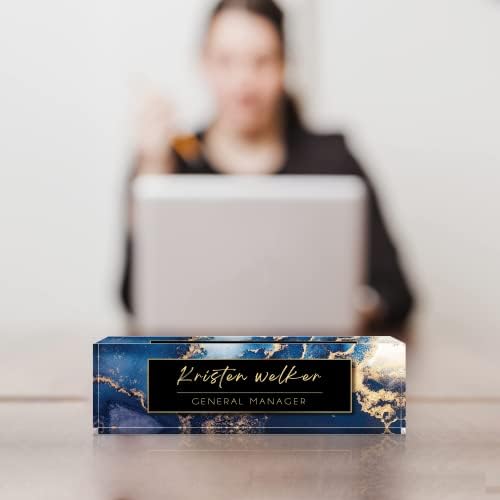 Personalized Custom Name Plate, Office Desk Decor for Women and Men, Employee Appreciation Gifts - Blue Marble - Image 3