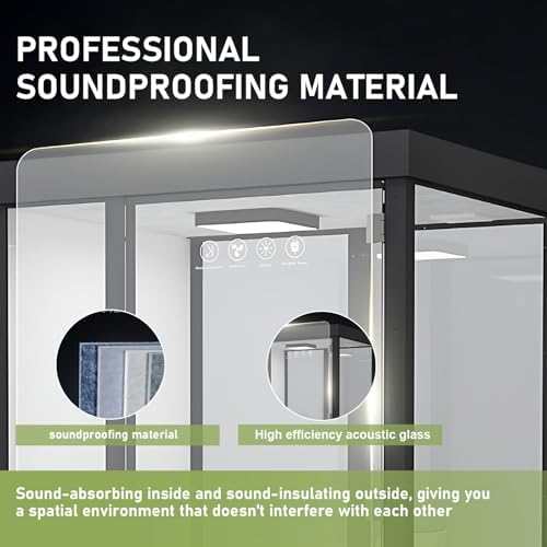 Office Sound Booth with Audio Privacy - Modern Soundproof Booth Includes Black Transparent Glass Design,Freestanding Office Room with Light, Fans,Casters for Study,Game (52.36IN) - Image 4