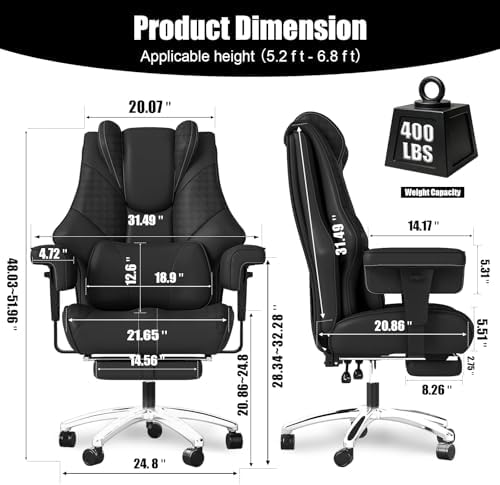 Big and Tall Office Chair with Foot Rest, High Back Computer Desk Chair - Image 2