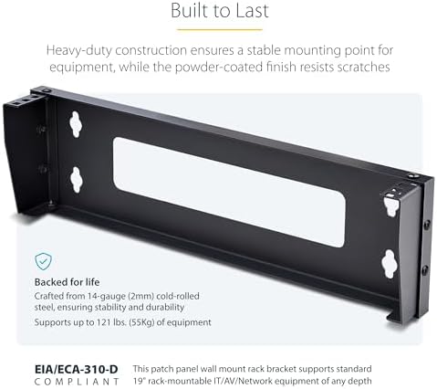StarTech 1U Vertical Wall-Mount Bracket, 19in, 121lb (RK119WALLV-N) - Image 3
