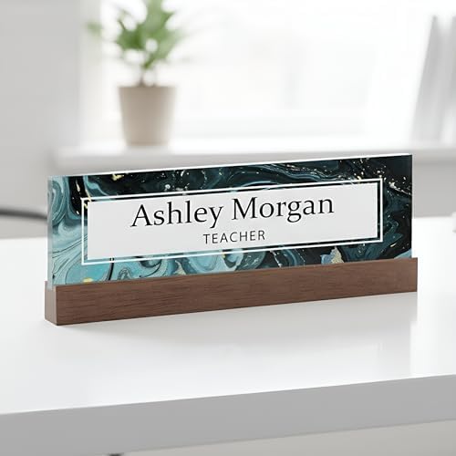 ARTBLOX Personalized Acrylic Desk Name Plate with Business Card Holder by Artblox