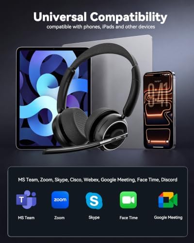 PrancyBt Wireless Headset with Noise Cancelling Microphone, Bluetooth Headset with Mic for Work, Wireless Headphones with Mute & USB Dongle for Work from Home/PC/Computer/Call Center - Image 4