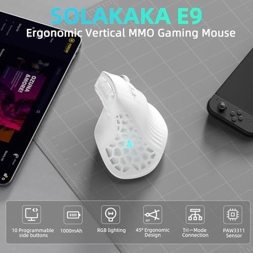 SOLAKAKA E9 Vertical MMO Gaming Mouse 10 Side Buttons,White - Image 2