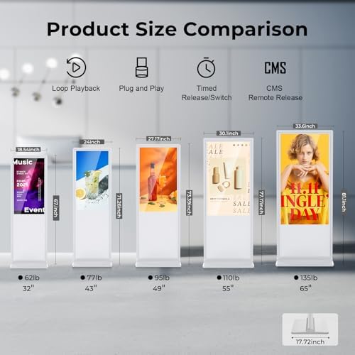 37 inch Indoor Digital Signage IPS Floor Standing Digital Kiosks Interactive Displays with WiFi HDMI/USB Input Auto AD Player, Android OS White - Image 4