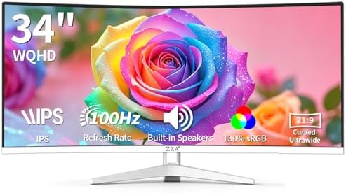 34'' Ultrawide Curved Monitor-WQHD 3440x1440 Resolution,100Hz, IPS Panel, Built-in Speakers,3800R Curvature,HDR10,AMD FreeSync Premium,21:9 Aspect Ratio,Low Blue Light,Flicker-Free Technology-White - Image 2