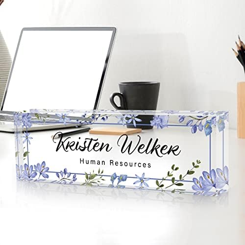 Desk Name Plate Personalized, Custom Name Plate for Desk, Office Desk Decor for Women Men, Acrylic Desk Accessories, Office Gifts for Coworkers Boss Teacher, Employee Appreciation Gifts (Blue Folwers) - Image 4