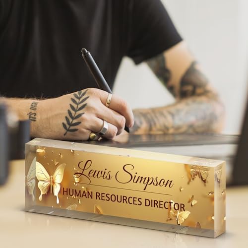 Custom Name Plate for Desk, Office Desk Double sided pattern Name Plate Personalized Office Desk Decor for Women and Men, Teacher Nurse Boss Employee Appreciation Gifts (Golden Butterfly, customization) - Image 7