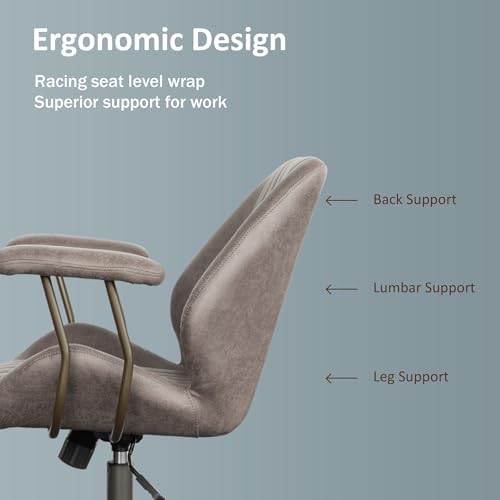 Mid Back Home Office Chair, Mid Century Modern Executive Chair, Comfy Ergonomic Rolling Office Desk Chair with Lumbar Support, Faux Leather Office Chair, Dark Gray - Image 3