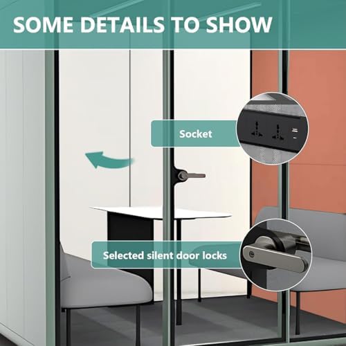 Office Sound Booth with Audio Privacy - Indoor Privacy Sound Isolation Booth with Magnetic Lock Sliding Glass Door,Lighting,Socket, Modern Soundproof Room for Meeting (90.55IN×70.27IN) - Image 7