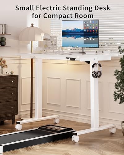 Okin Electric Standing Desk, 40 x 24 Inches Whole Piece Height Adjustable Desk, White Sit to Stand Desks Computer Workstation with Wheels for Home Office - Image 3